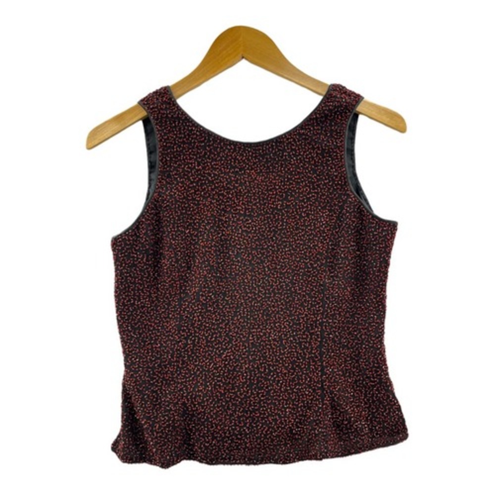 Laurence Kazar Womens Top Medium Black Red Beaded Silk Sleeveless Party